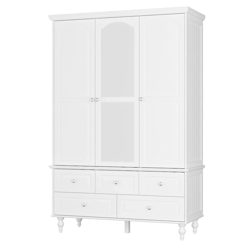 Garde-robe/Armoire/Placard familial de 70,9H avec portes miroir laque blanche