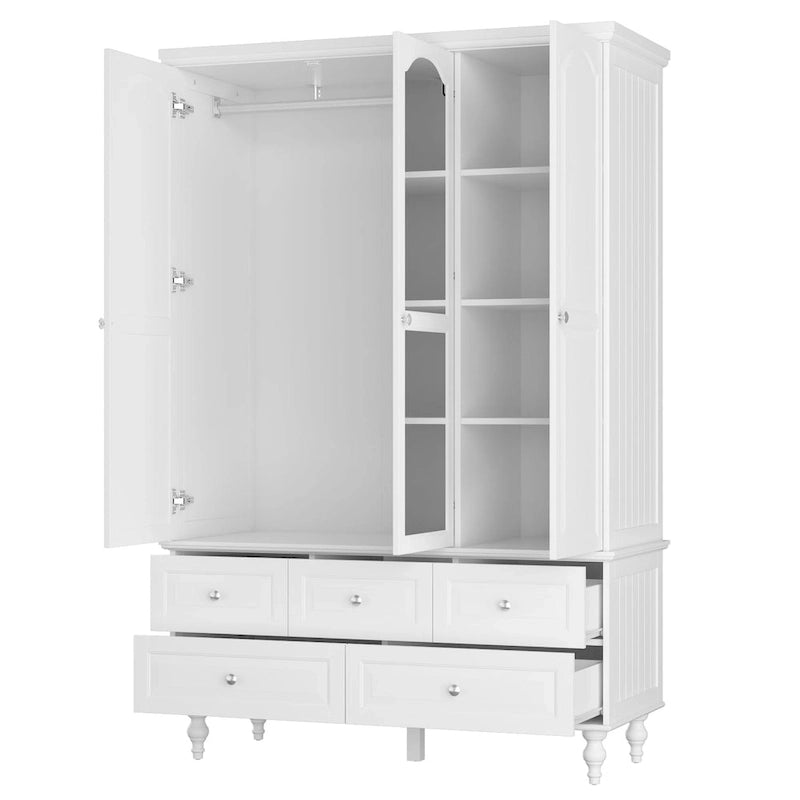 Garde-robe/Armoire/Placard familial de 70,9H avec portes miroir laque blanche