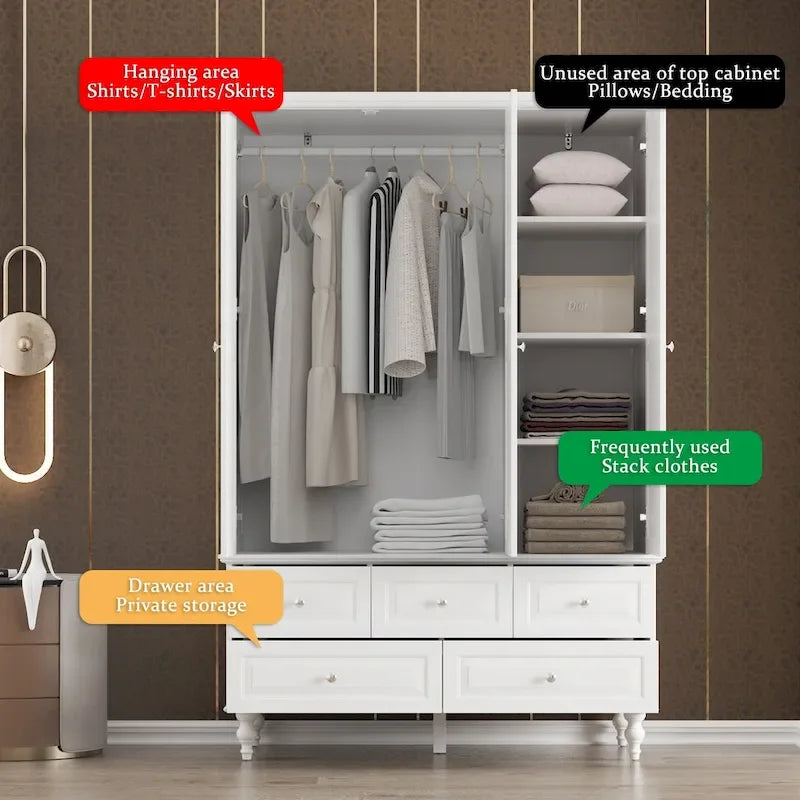 Garde-robe/Armoire/Placard familial de 70,9H avec portes miroir laque blanche