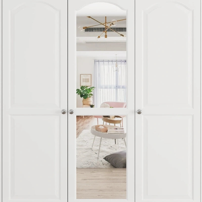 Garde-robe/Armoire/Placard familial de 70,9H avec portes miroir laque blanche