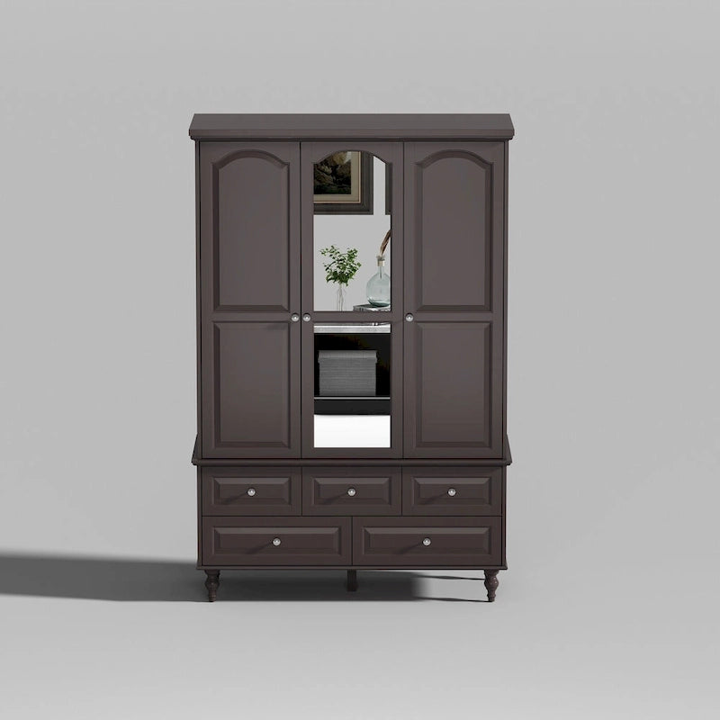 Garde-robe/Armoire/Placard familial de 70,9H avec portes miroir laque blanche