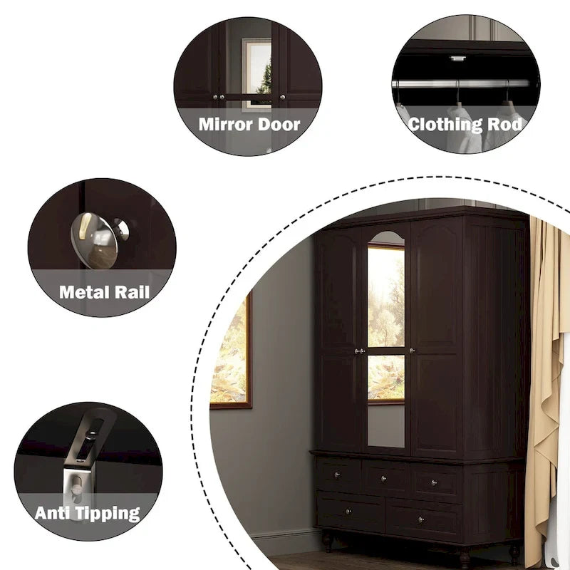 Garde-robe/Armoire/Placard familial de 70,9H avec portes miroir laque blanche