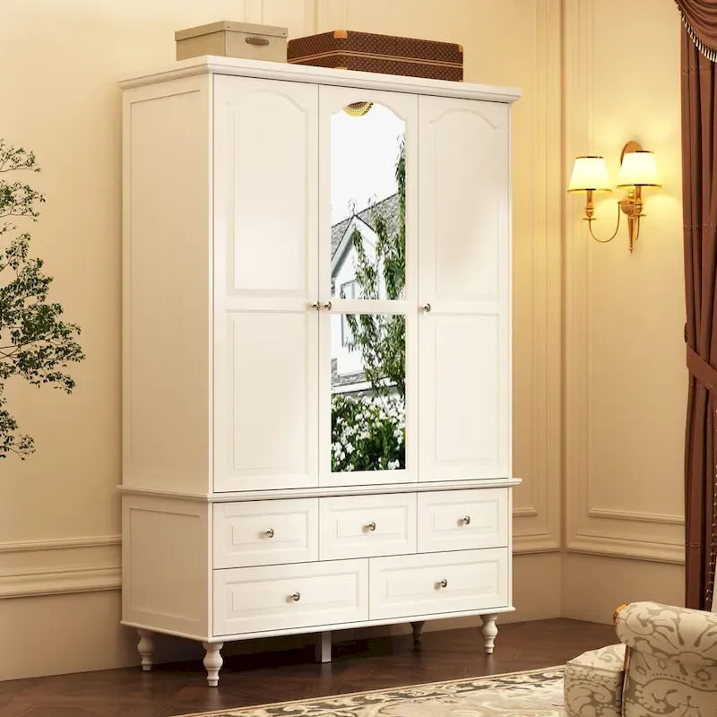 Garde-robe/Armoire/Placard familial de 70,9H avec portes miroir laque blanche