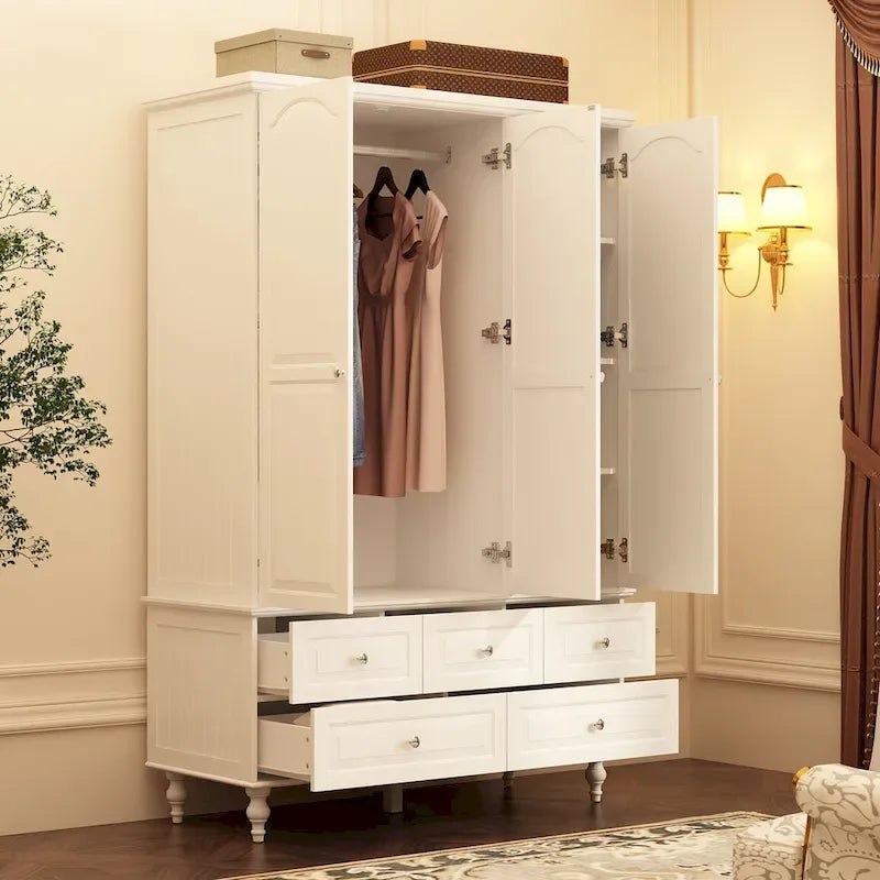 Garde-robe/Armoire/Placard familial de 70,9H avec portes miroir laque blanche