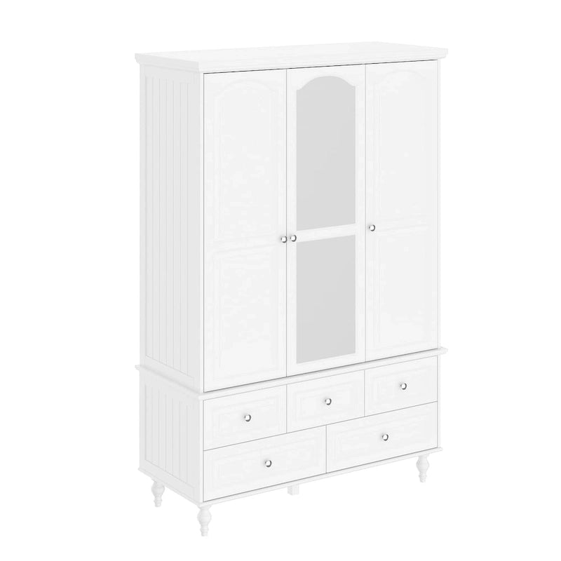 Garde-robe/Armoire/Placard familial de 70,9H avec portes miroir laque blanche