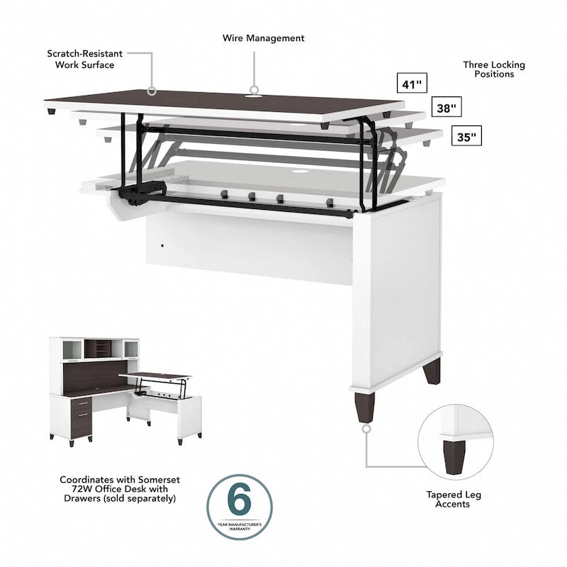 Rallonge de bureau Bush Furniture Somerset 42 po, 3 positions, assis-debout