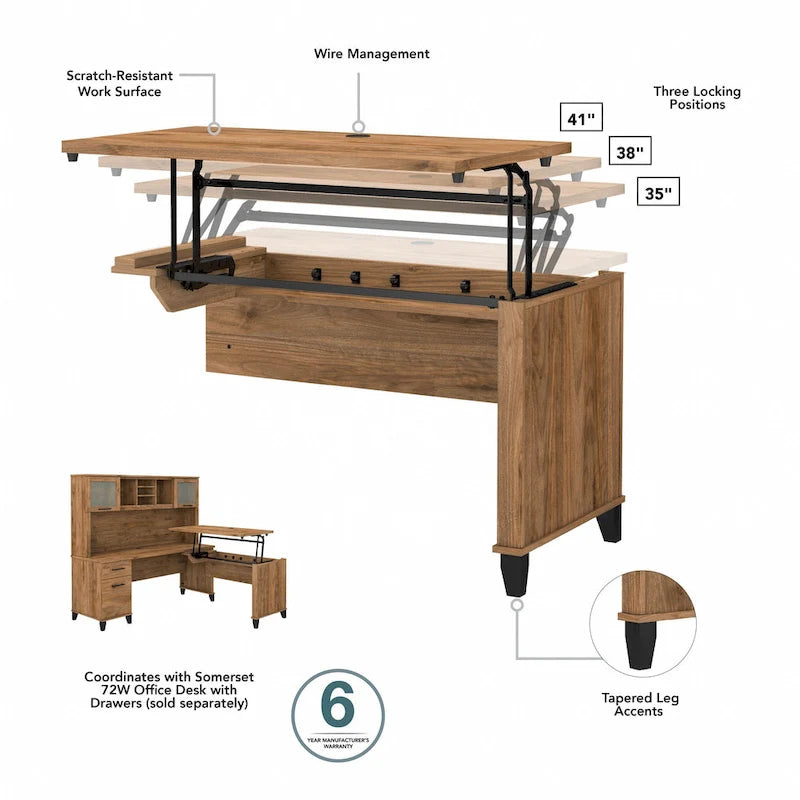 Rallonge de bureau Bush Furniture Somerset 42 po, 3 positions, assis-debout