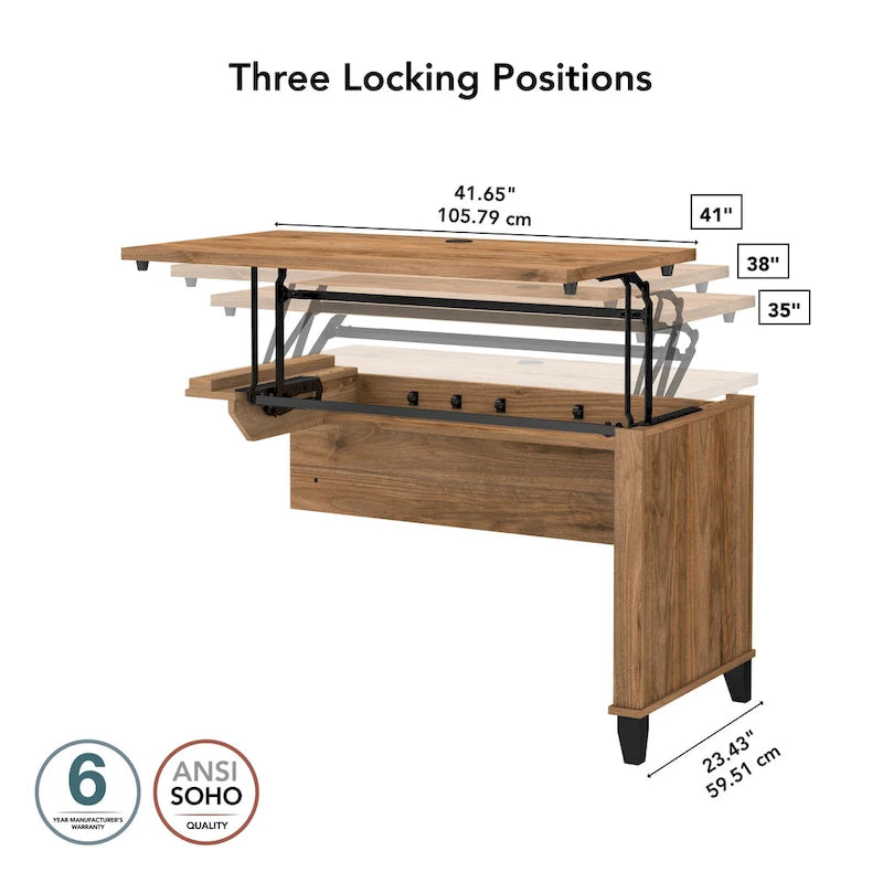 Rallonge de bureau Bush Furniture Somerset 42 po, 3 positions, assis-debout