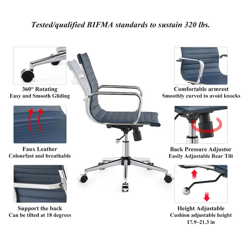 Chaise de bureau à dossier cannelé LUXMOD pour ordinateur et télétravail