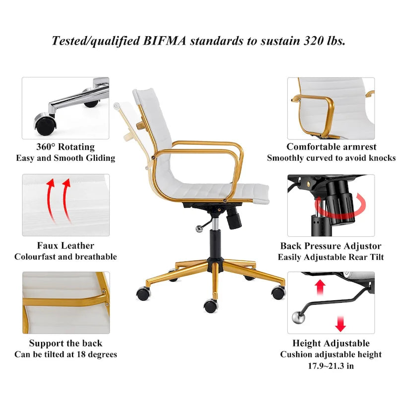Chaise de bureau à dossier cannelé LUXMOD pour ordinateur et télétravail