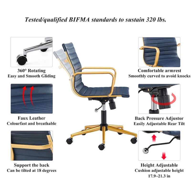 Chaise de bureau à dossier cannelé LUXMOD pour ordinateur et télétravail