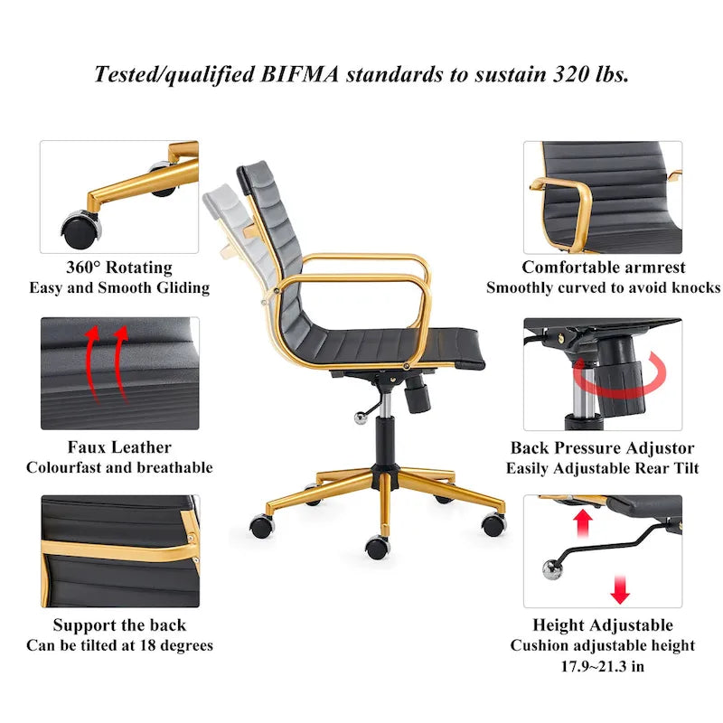 Chaise de bureau à dossier cannelé LUXMOD pour ordinateur et télétravail