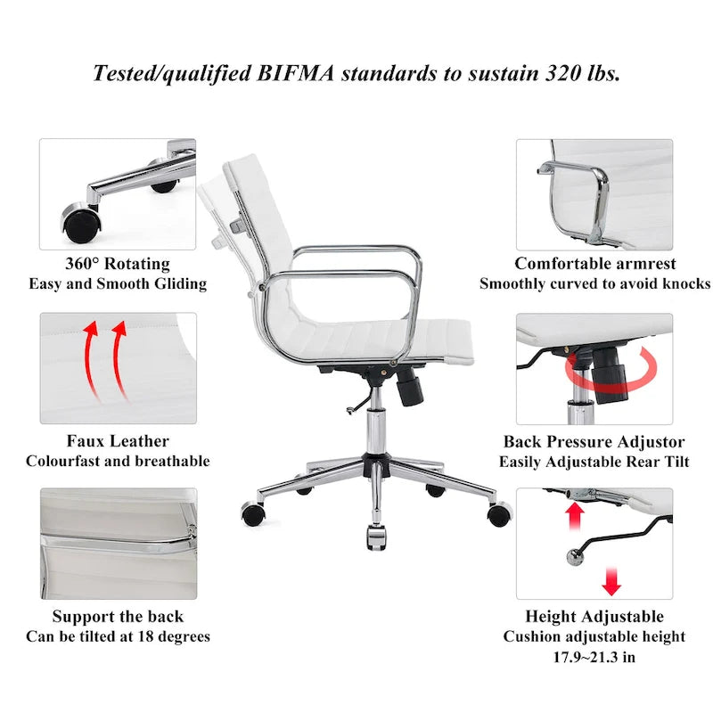 Chaise de bureau à dossier cannelé LUXMOD pour ordinateur et télétravail