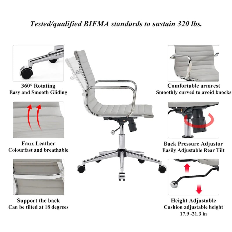 Chaise de bureau à dossier cannelé LUXMOD pour ordinateur et télétravail