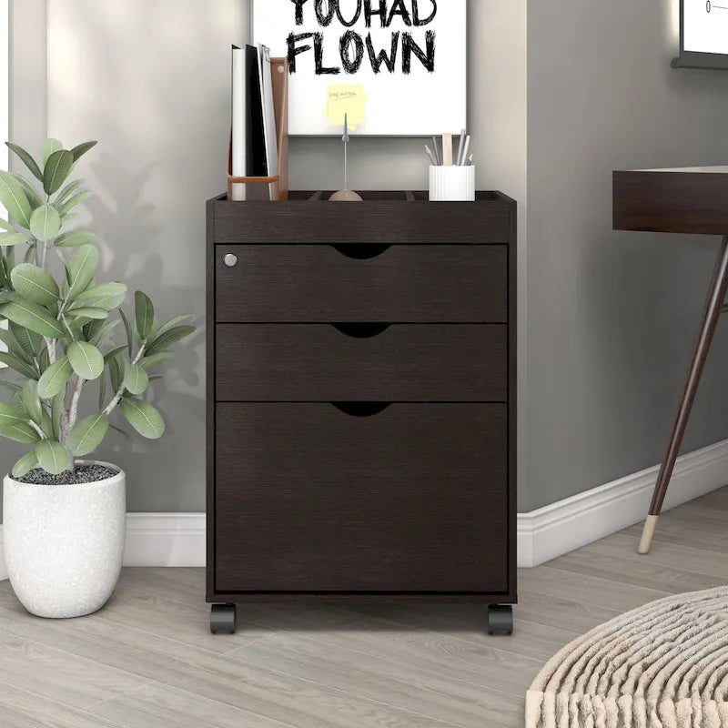 Jolene – Meuble de classement contemporain mobile et verrouillable à 3 tiroirs par Furniture of America