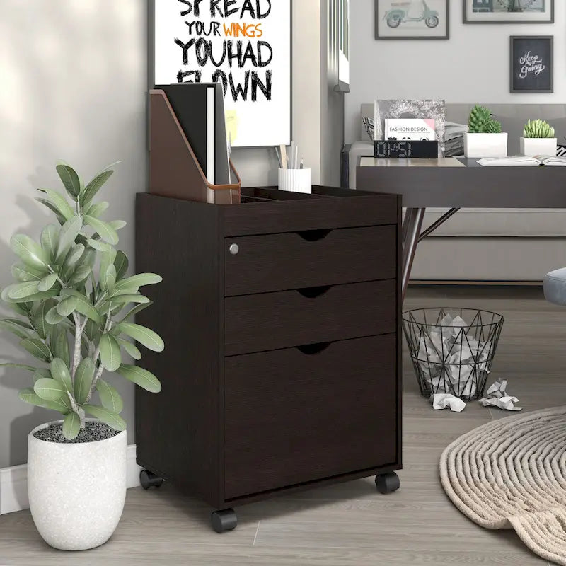 Jolene – Meuble de classement contemporain mobile et verrouillable à 3 tiroirs par Furniture of America