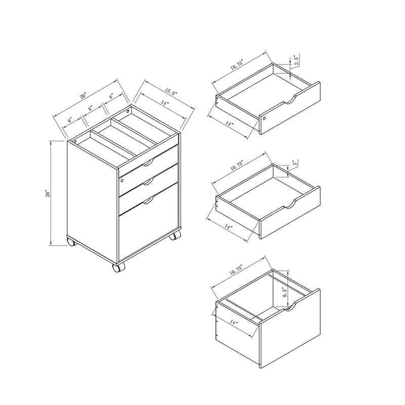 Jolene – Meuble de classement contemporain mobile et verrouillable à 3 tiroirs par Furniture of America