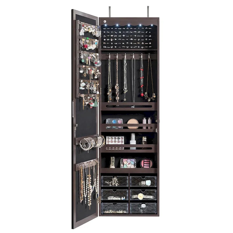 Miroir-armoire à bijoux LED mural ou à suspendre à la porte