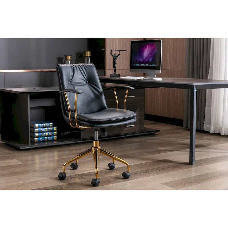 Porthos Home Tilly, chaise de bureau, cuir PU, piétement à roulettes en chrome doré
