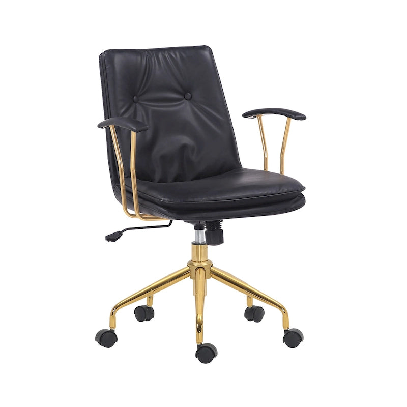 Porthos Home Tilly, chaise de bureau, cuir PU, piétement à roulettes en chrome doré