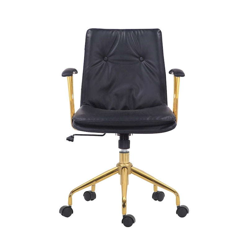 Porthos Home Tilly, chaise de bureau, cuir PU, piétement à roulettes en chrome doré