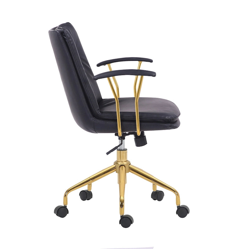 Porthos Home Tilly, chaise de bureau, cuir PU, piétement à roulettes en chrome doré