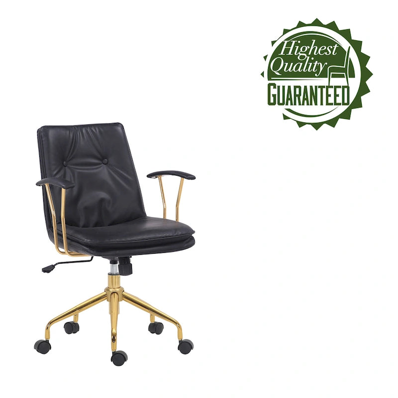 Porthos Home Tilly, chaise de bureau, cuir PU, piétement à roulettes en chrome doré