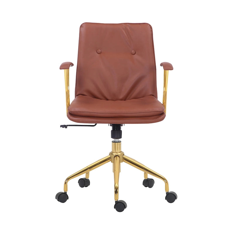 Porthos Home Tilly, chaise de bureau, cuir PU, piétement à roulettes en chrome doré