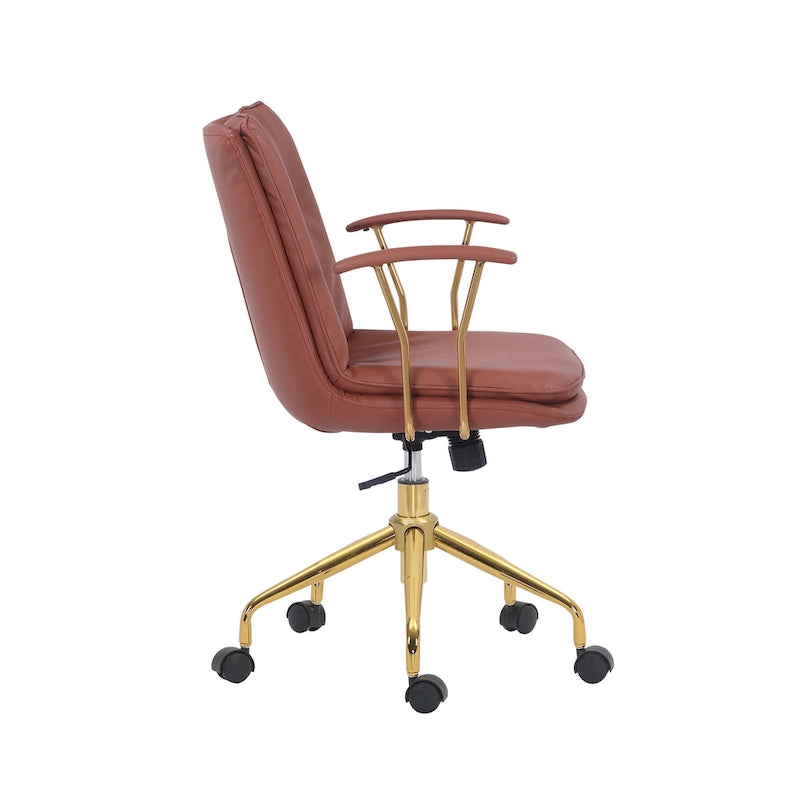 Porthos Home Tilly, chaise de bureau, cuir PU, piétement à roulettes en chrome doré