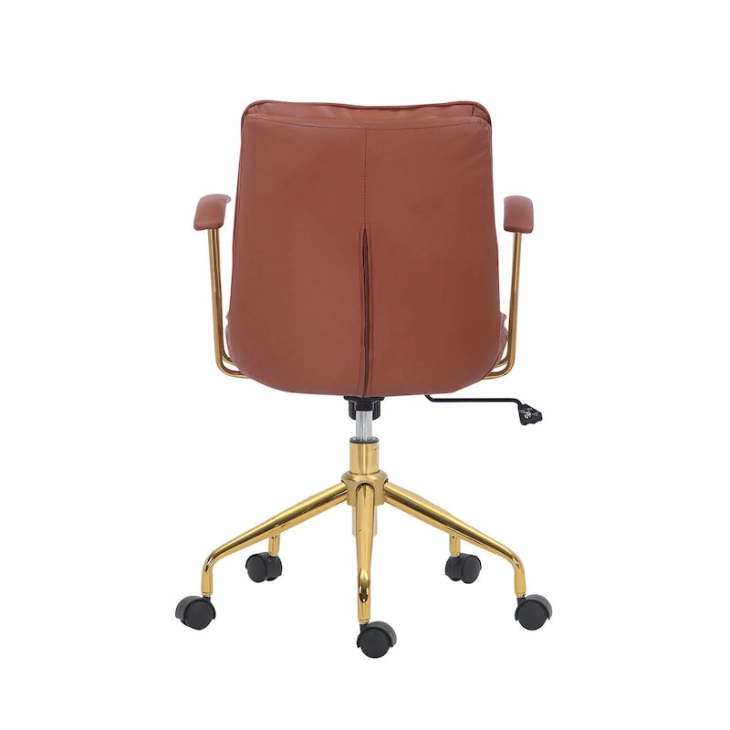 Porthos Home Tilly, chaise de bureau, cuir PU, piétement à roulettes en chrome doré