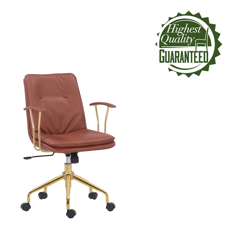 Porthos Home Tilly, chaise de bureau, cuir PU, piétement à roulettes en chrome doré