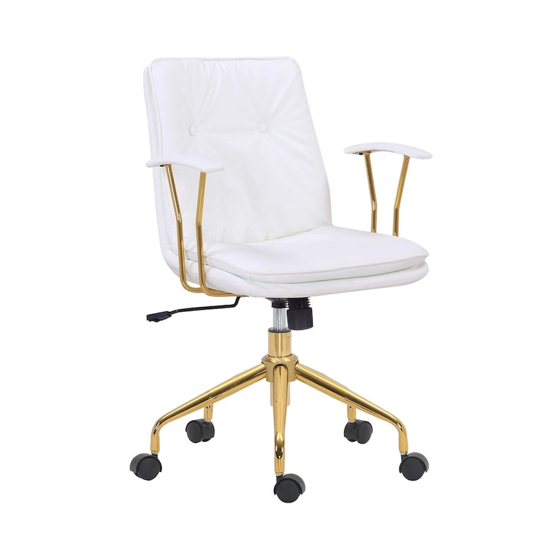 Porthos Home Tilly, chaise de bureau, cuir PU, piétement à roulettes en chrome doré