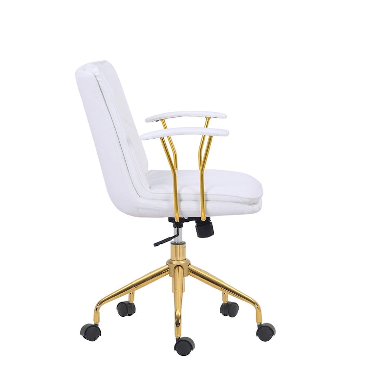 Porthos Home Tilly, chaise de bureau, cuir PU, piétement à roulettes en chrome doré