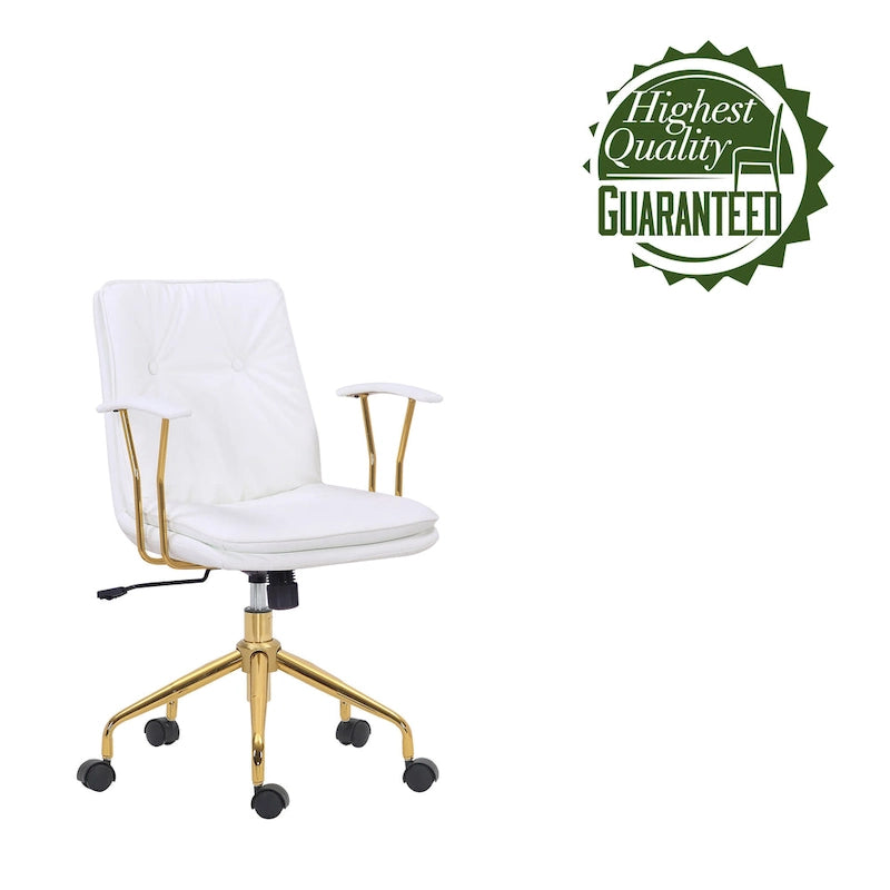Porthos Home Tilly, chaise de bureau, cuir PU, piétement à roulettes en chrome doré