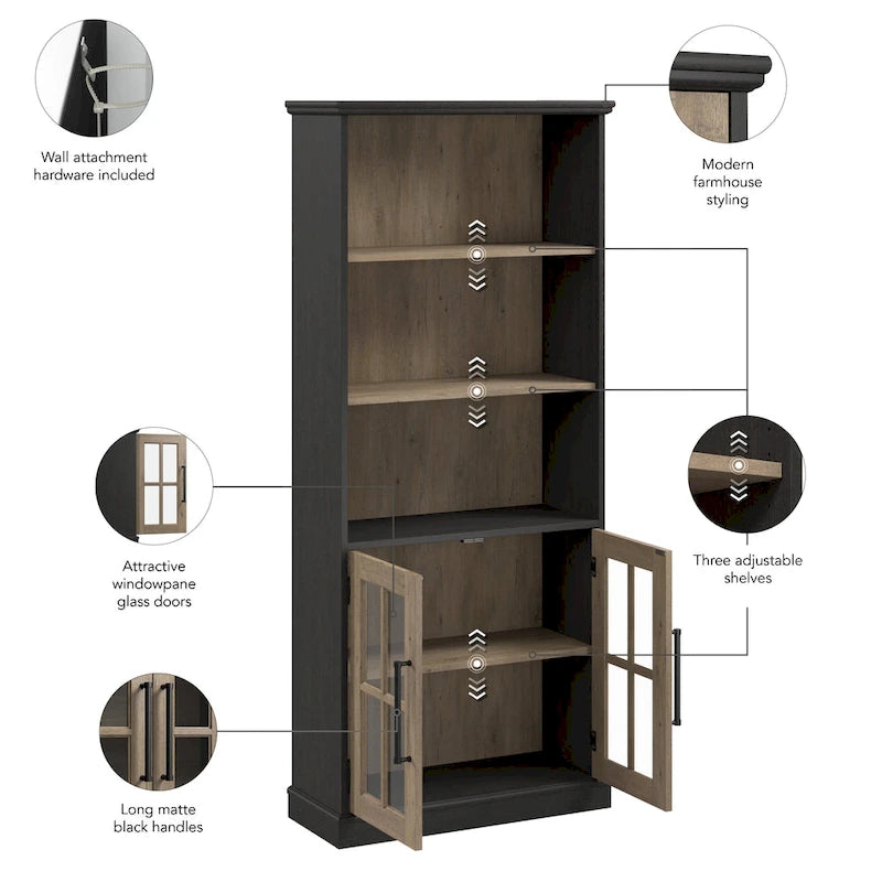 Bibliothèque à 5 étagères Westbrook avec portes vitrées de Bush Furniture