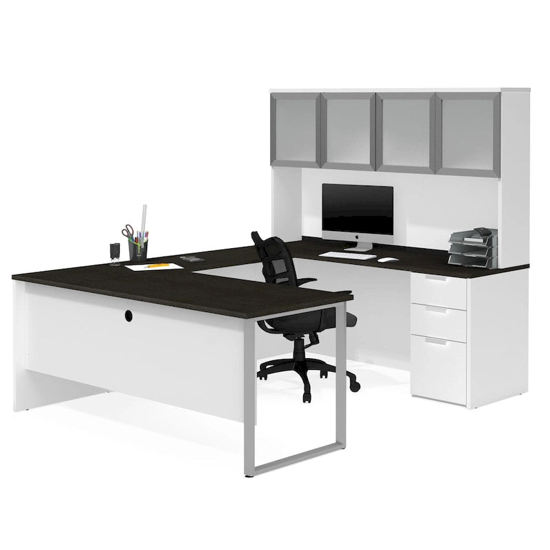 Bureau en U avec huche et portes en verre dépoli Bestar Pro-Concept Plus