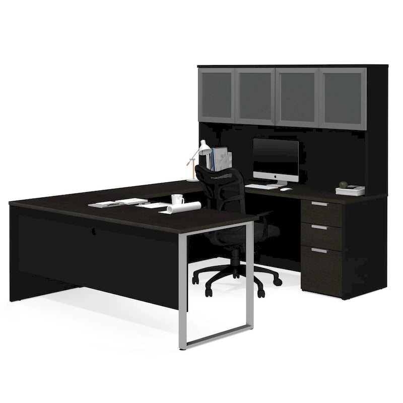 Bureau en U avec huche et portes en verre dépoli Bestar Pro-Concept Plus