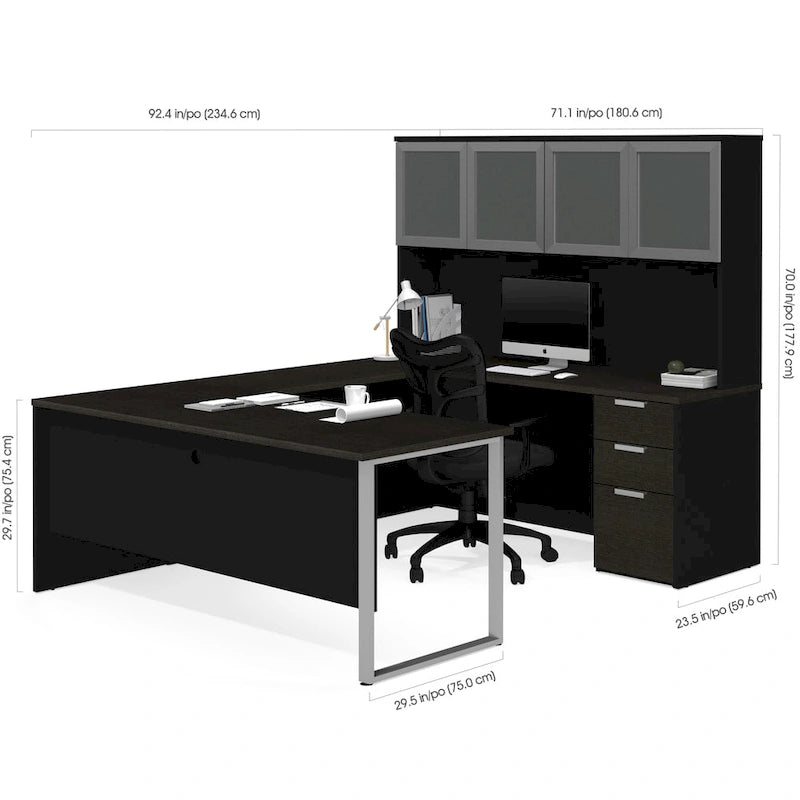 Bureau en U avec huche et portes en verre dépoli Bestar Pro-Concept Plus