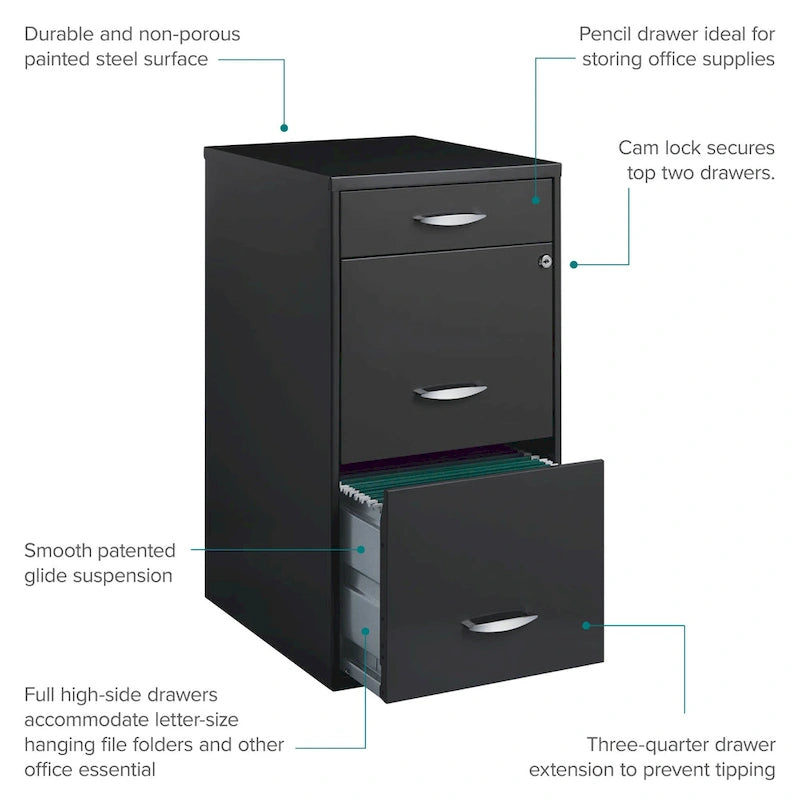 Classeur vertical Space Solutions à 3 tiroirs format lettre avec tiroir plumier, anthracite