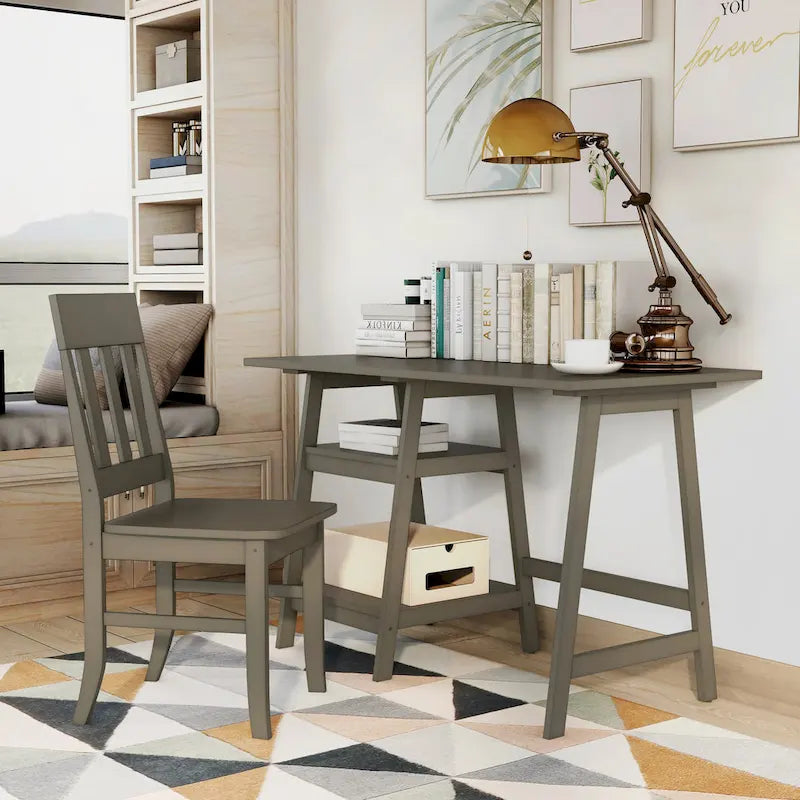 Bureau d'ordinateur en verre Oller Transitional de 120 cm en 2 pièces avec chaise par Furniture of America