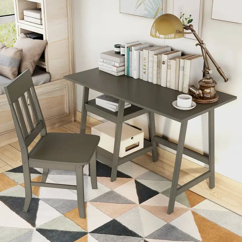 Bureau d'ordinateur en verre Oller Transitional de 120 cm en 2 pièces avec chaise par Furniture of America
