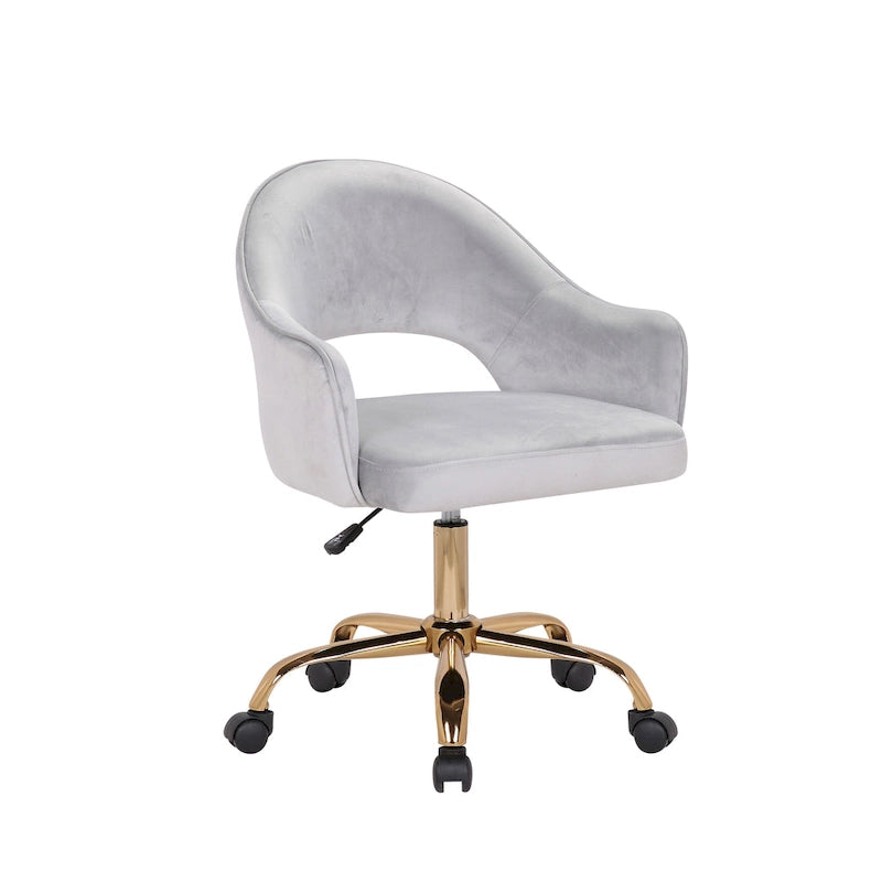 Chaise de bureau pivotante en velours Porthos Home Camron, pieds chromés dorés