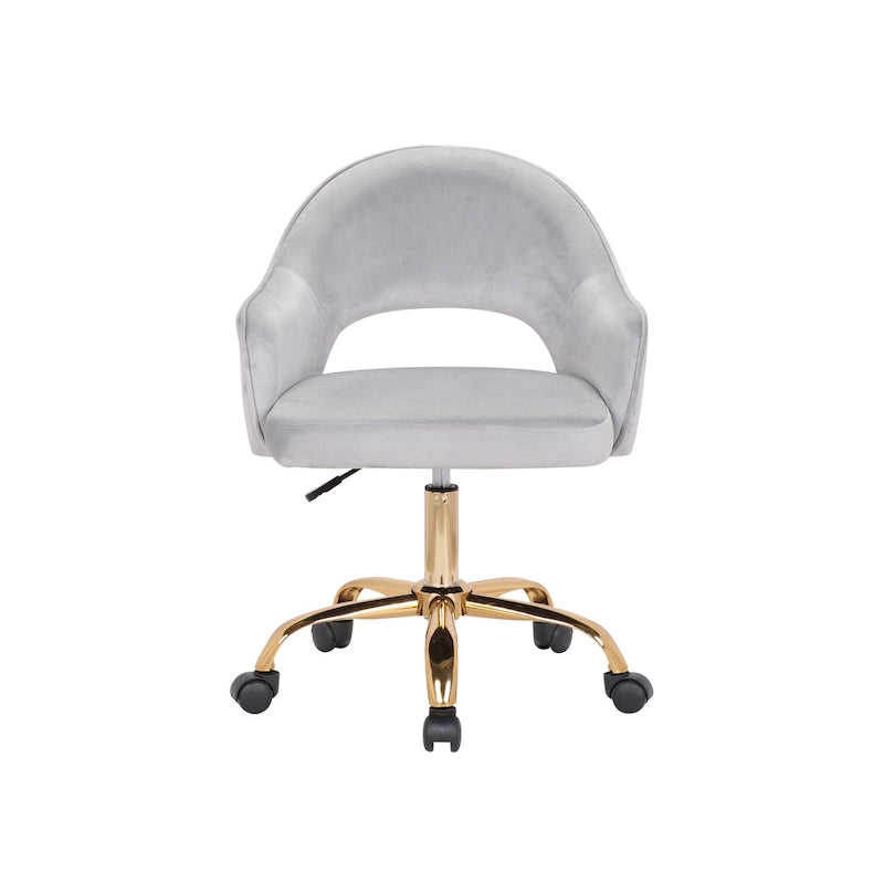 Chaise de bureau pivotante en velours Porthos Home Camron, pieds chromés dorés