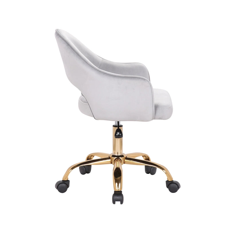 Chaise de bureau pivotante en velours Porthos Home Camron, pieds chromés dorés