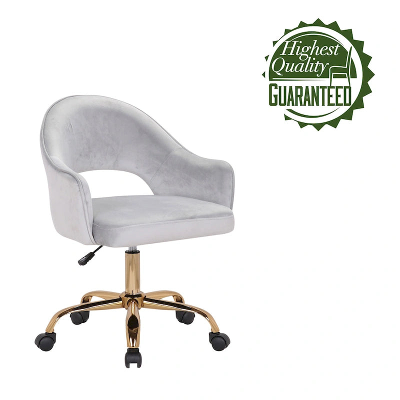 Chaise de bureau pivotante en velours Porthos Home Camron, pieds chromés dorés