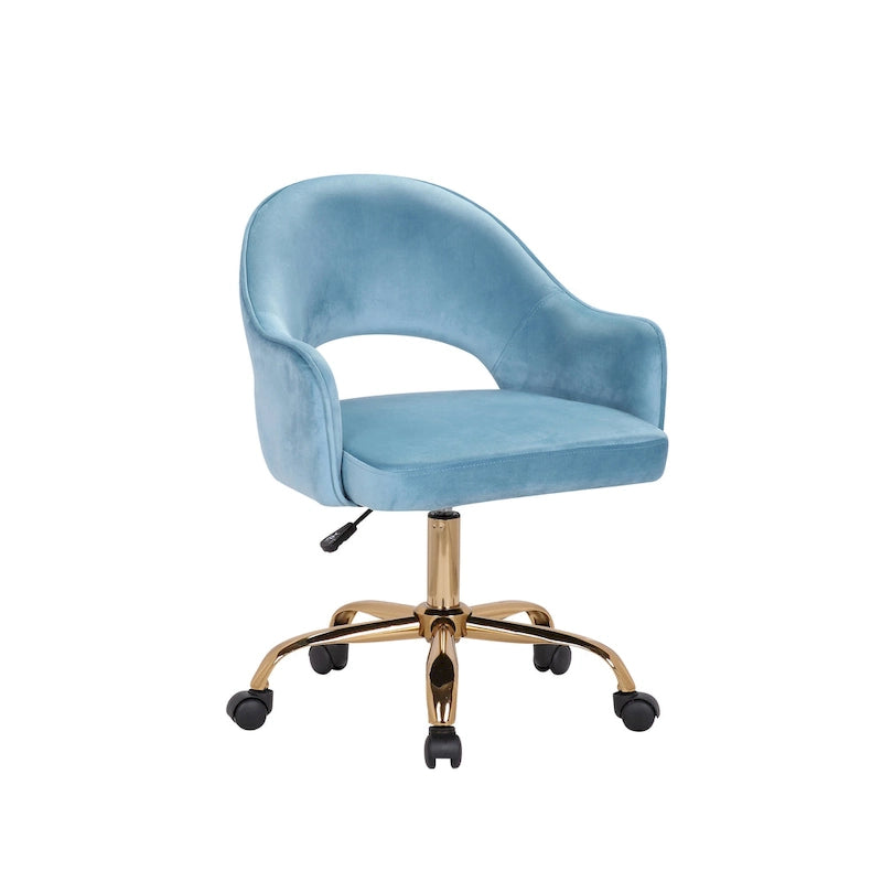 Chaise de bureau pivotante en velours Porthos Home Camron, pieds chromés dorés