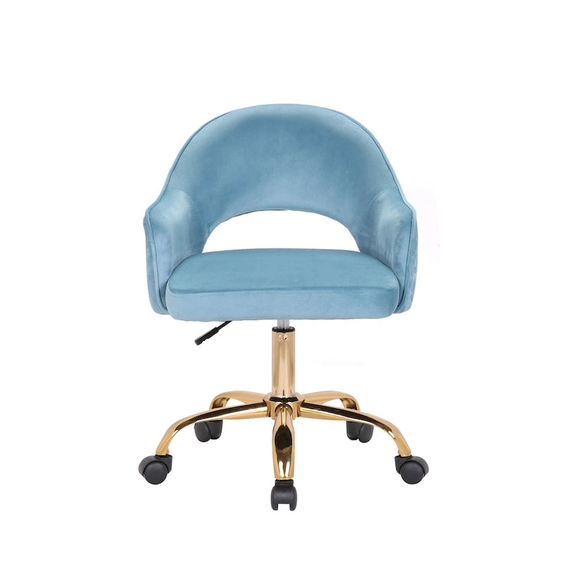 Chaise de bureau pivotante en velours Porthos Home Camron, pieds chromés dorés