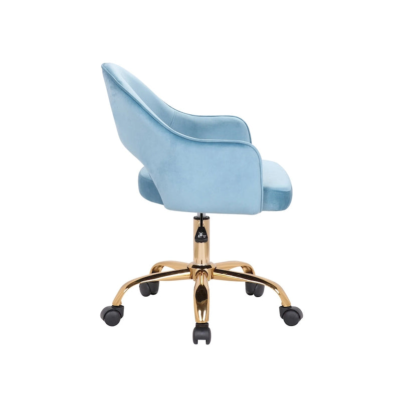Chaise de bureau pivotante en velours Porthos Home Camron, pieds chromés dorés