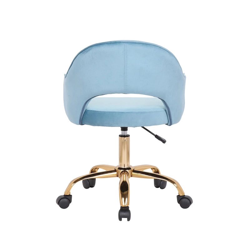 Chaise de bureau pivotante en velours Porthos Home Camron, pieds chromés dorés