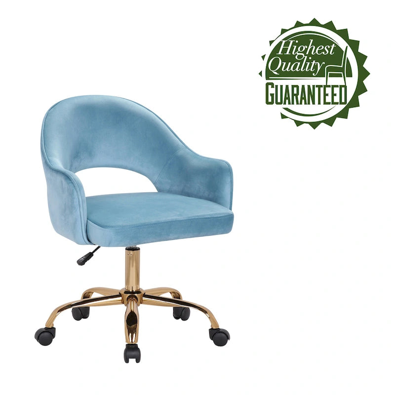 Chaise de bureau pivotante en velours Porthos Home Camron, pieds chromés dorés